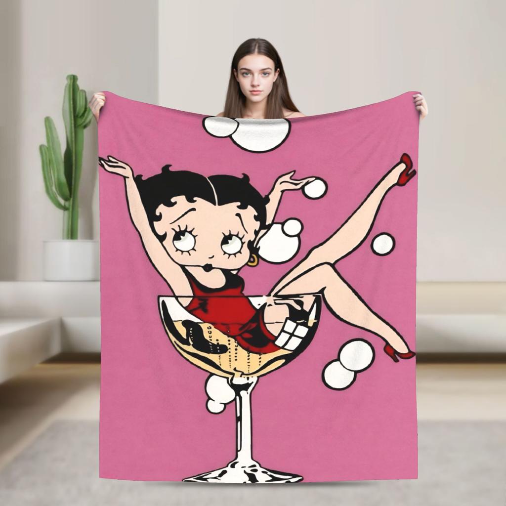 B-Bettys Boops Comfortable Blanket Cartoon Doll Casual Plane Travel Throw Blanket Home Decor Flannel Bedspread Sofa Bed Cover
