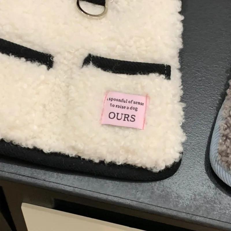 Autumn and Winter with Towing Hooded Lamb Wool Vest Cotton Coat Teddy Bear Teddy Bear Small Dog Cat Pet Clothes Puppy