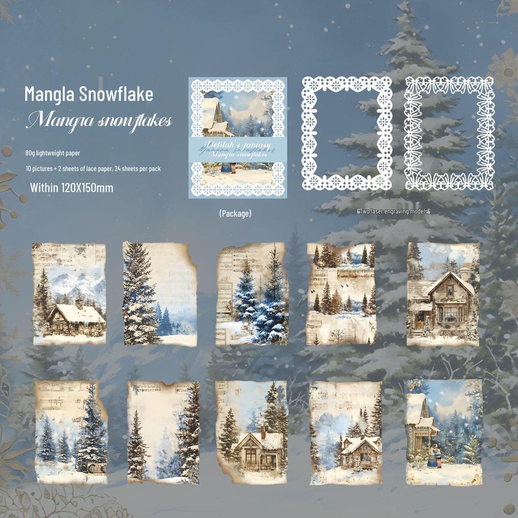 Dark Shadow Phantom Fantasy Chronicle Retro Lace Paper - 24 Sheets, 6 Styles.