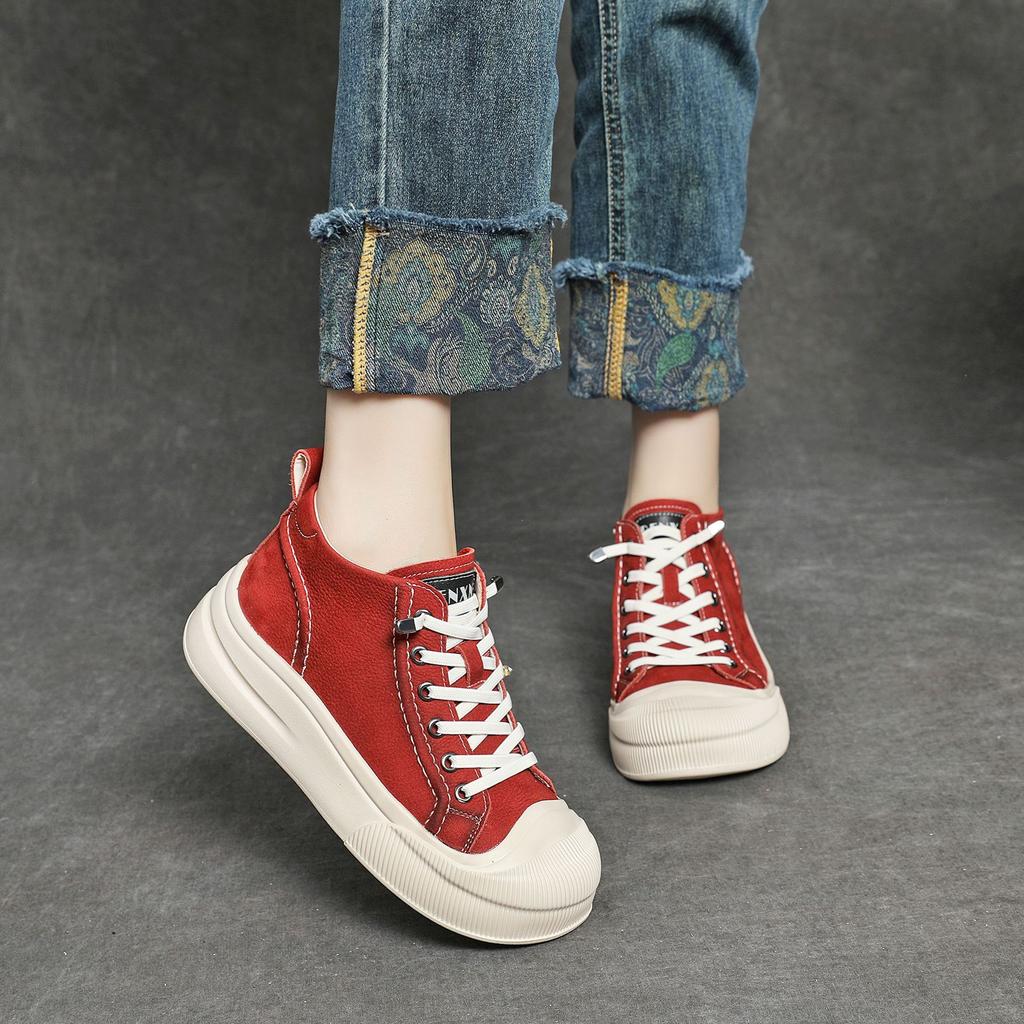 Fashion 4.5CM Suede Genuine Leather Ankel Booties Autumn Boot Flat Thick Sole Ankle Booties Women Platform Wedge Motorcycle Shoes