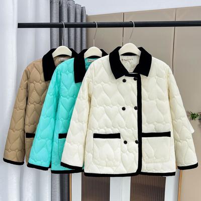 Autumn Winter Fashion Contrast Color Chic Cotton-Padded Coat Plus Size Women's Warm Heart Shaped Parkas