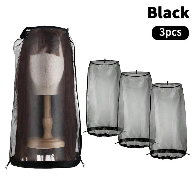 

3 шт. Унисекс Взрослый Пыльник для парика Регулируемый со шнурком Портативный дорожный органайзер для защиты парика от грязи и пыли для упаковки чёрный