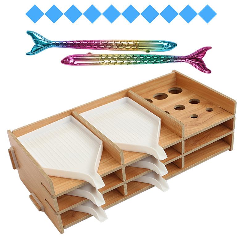 Wooden Diamond Painting Organizer Rack Multi Layer Tray Storage Holder for Beads Drills Pens Rhinestone Art and DIY Craft Tools