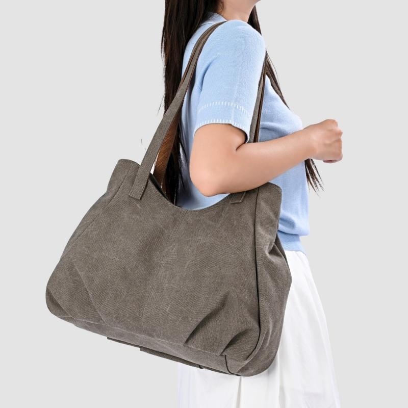 Lässige Canvas-Tragetasche mit gefaltetem Frontdesign Lange Schultergurte Große Kapazität Shopper-Tasche für den täglichen Gebrauch
