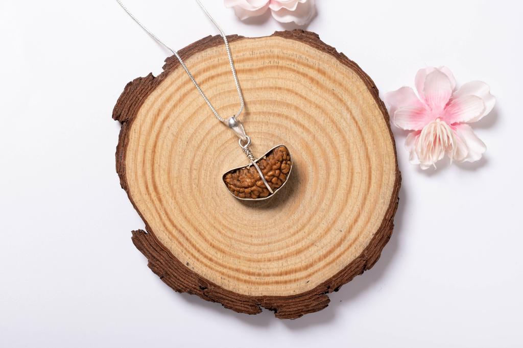 Natural 1 Mukhi Rudraksha (Kaju Dana) Pendant In 925 Silver | Pendant for Moksha, Enlightenment, Crown Chakra & Shiva Energy | Lab Certified