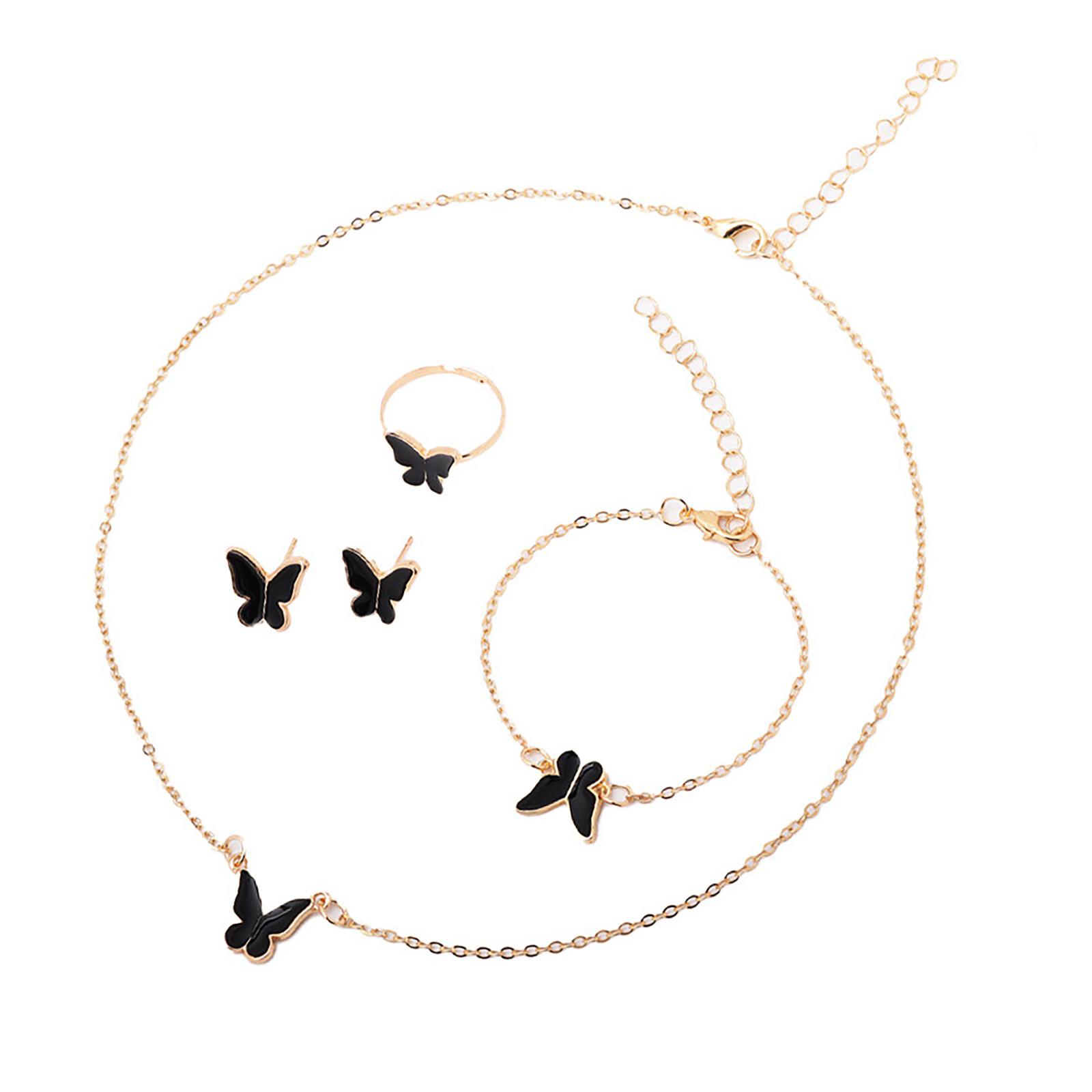 

Элегантный комплект из 4 украшений в виде бабочек, ожерелье с подвеской и серьгами-гвоздиками, браслет на запястье, кольцо, яркий дизайн для нее