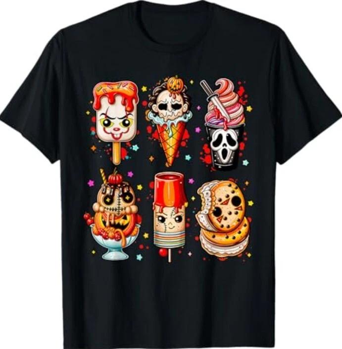 

Horror Movie Summer Popsicle Halloween Ice Cream Summerween T-Shirt 4XL