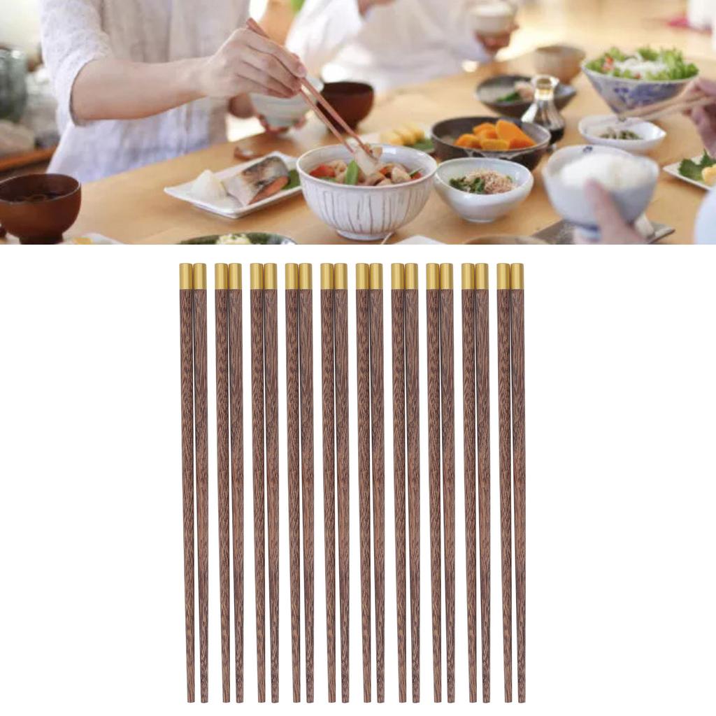 10 Pairs Reusable Chopsticks Chinese Wenge Wood Noodle Chopstick Set for Cooking Frying Hot Pot 25cm