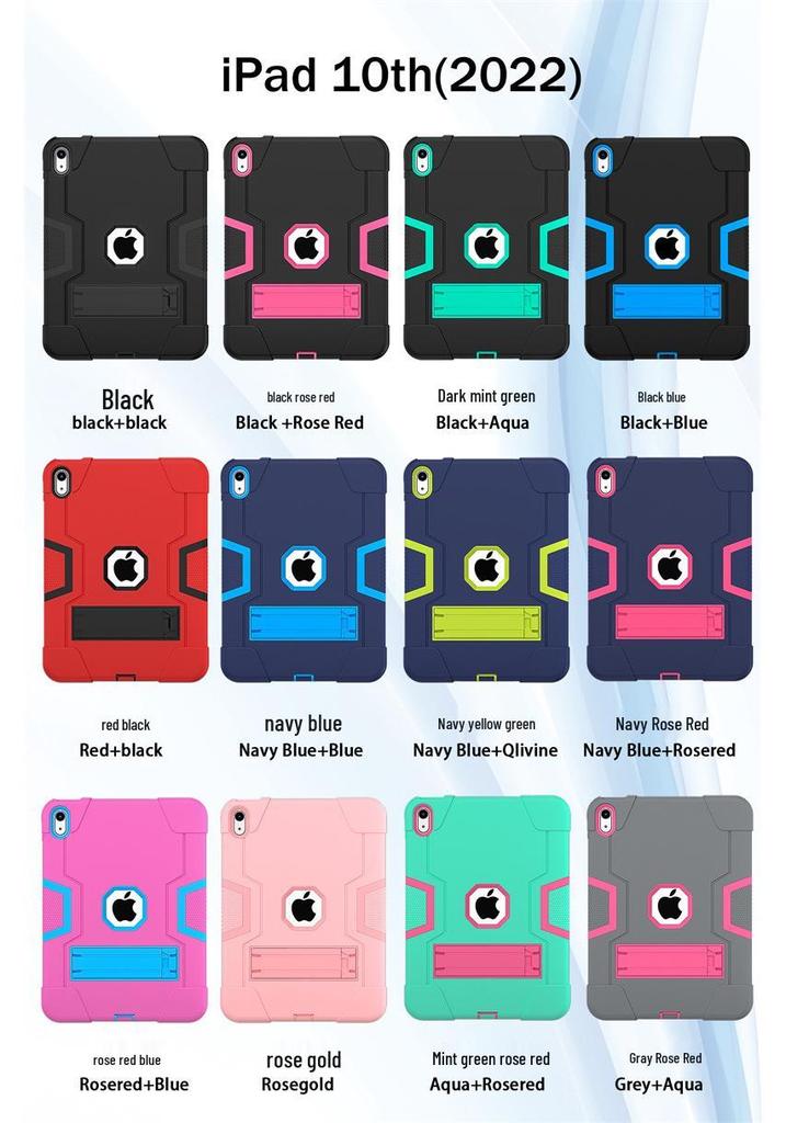 iPad 10th Gen 2022 Silicone Case with Stand, Drop-proof, Color Block Design, Full Coverage for iPad A16 11th Gen
