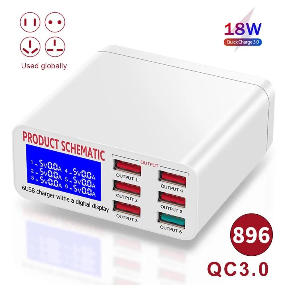 

FUNXUN 6 USB-портов Многопортовое зарядное устройство Быстрое зарядное устройство Dengan Layar LCD | Планшет/Ponsel 40W Pengisi Daya Cepat EU