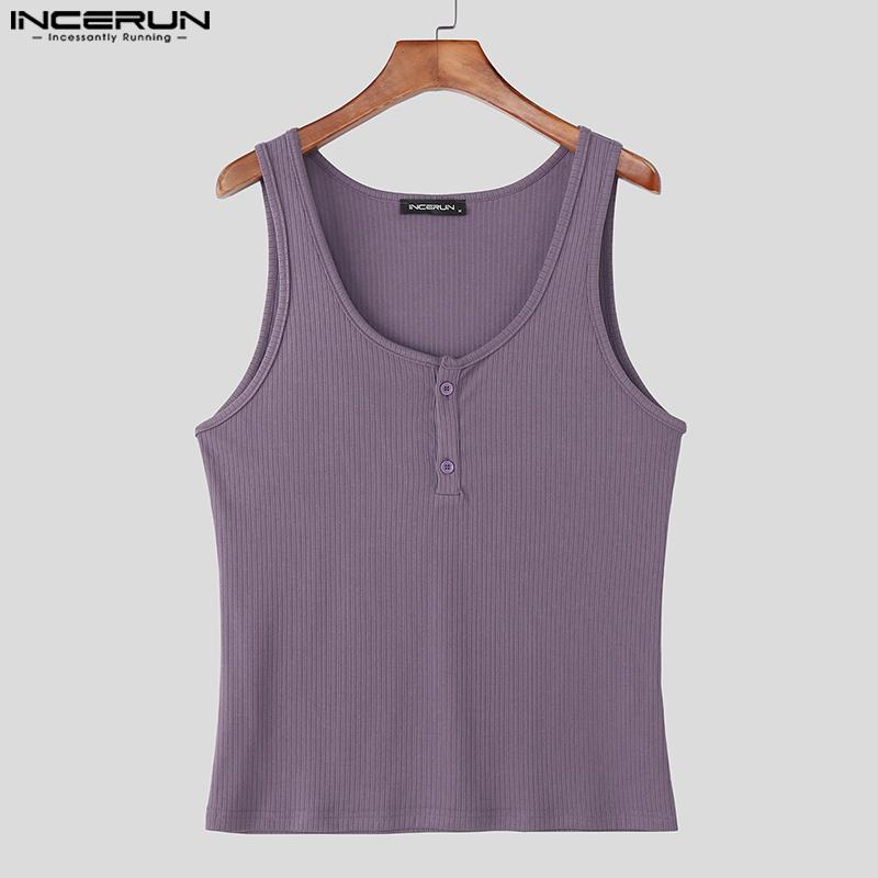 INCERUN Herren Ärmellose Freizeit Tanktops Einfarbig Rippstrick Figurbetont Unterhemden