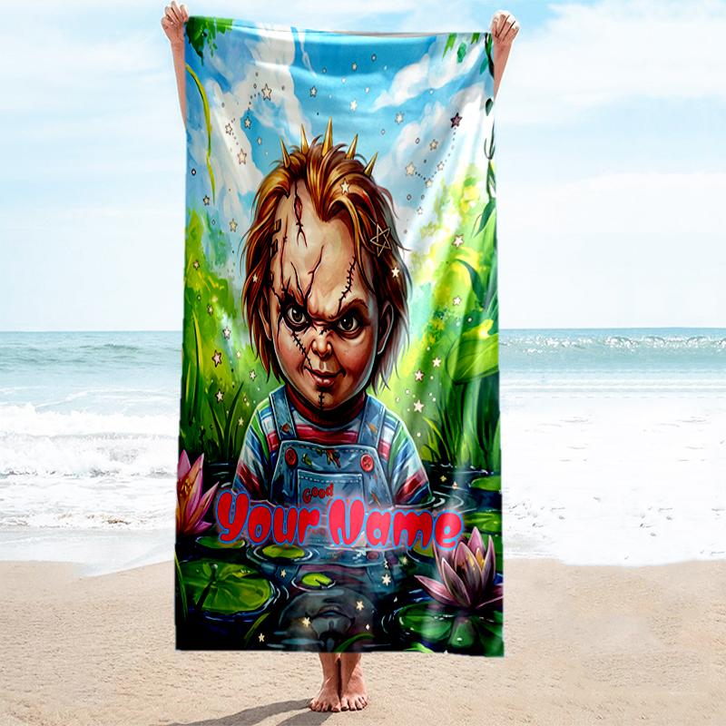 1PC Custom Name "Chucky Garden" Beach Towel Highly Absorbent And Sand-Resistant Towel for Swimming, Pool, Yoga, And Travel Lightweight