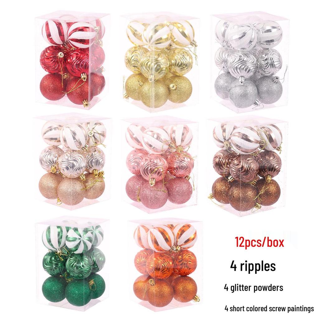 12-Piece 6cm Glitter Wave Christmas Ball Set for Tree and Ceiling Decoration