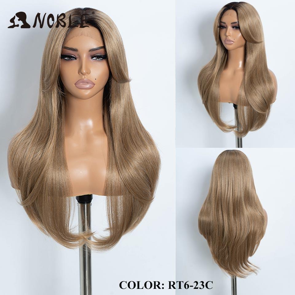 Noble Synthetic Lace Front Wig 26" Straight Ombre Lace Wig Cosplay White Wig Blonde Wigs For Women Lace Wig Synthetic Lace Wig