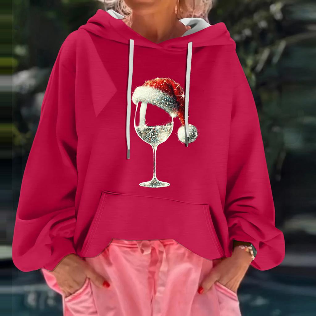 Women's Christmas Print Loose Casual Long Sleeve Hooded Sweatshirt