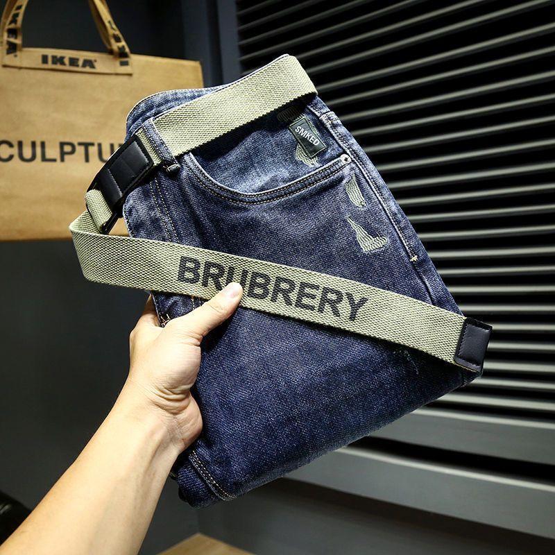 2024New Fleece Padded Jeans Men's Autumn and Winter Leisure Washed-out All-Match Stretch Slim Fit Tapered Pants Men's Fashion Brand