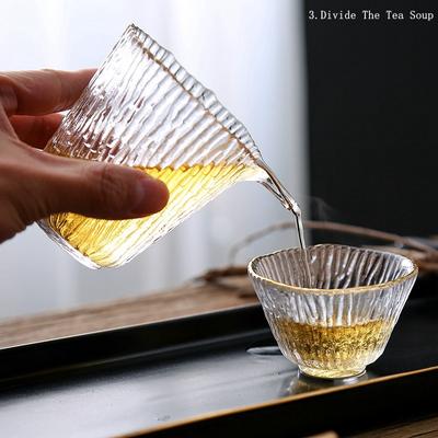BORREY Chinese Glass Painted Gold Kung Fu Tea Set Heat-Resistant Thickened Fair Cup Cover Bowl Etiquette Tea 10 Set Gift Package
