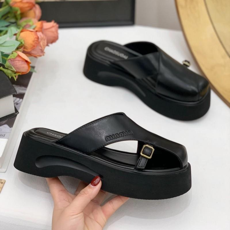 

Summer skirt versatile temperament women wear lazy slippers thick bottom light bag head slippers 40 чёрный