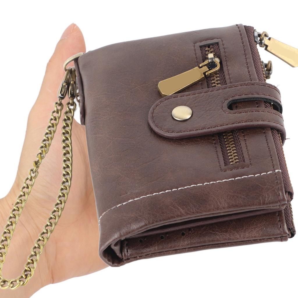 Men Short Wallet Retro Multi Slots Zipper Closure PU Leather Flip Purse for Cash Bank Cards Coins