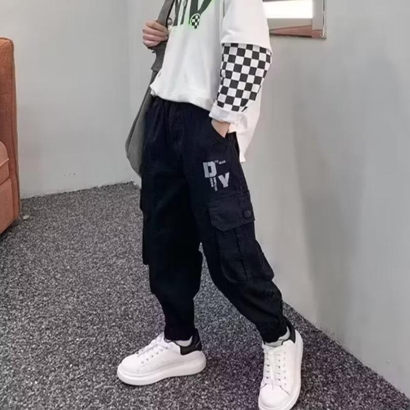 

Модные брюки-карго для мальчиков, детские повседневные хлопковые спортивные штаны, трехмерные спортивные брюки с высокой видимостью, детская одежда 110 чёрный