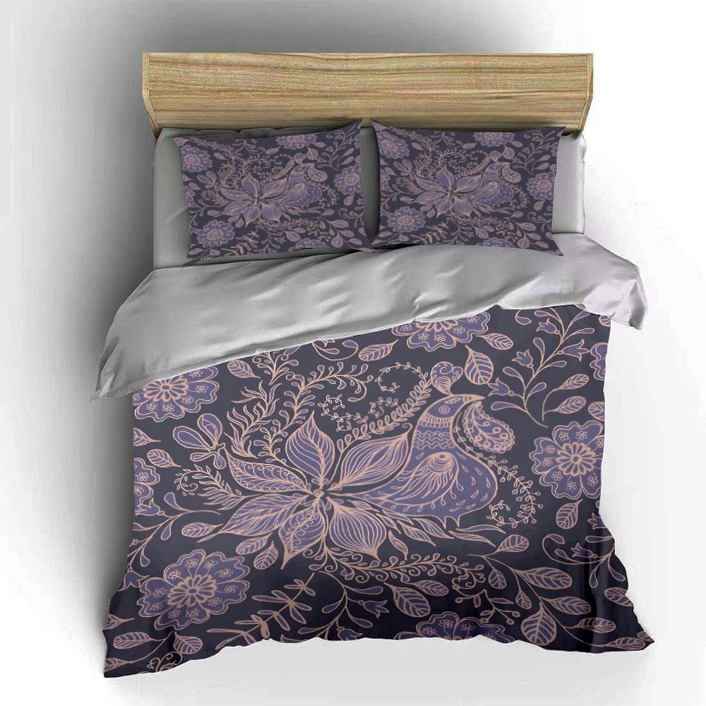 Intricate Hand-Drawn Floral Bird Pattern Bedding Set For Kids Luxury Gift 3Pcs Digital Print Comforter Set Soft Comfortable