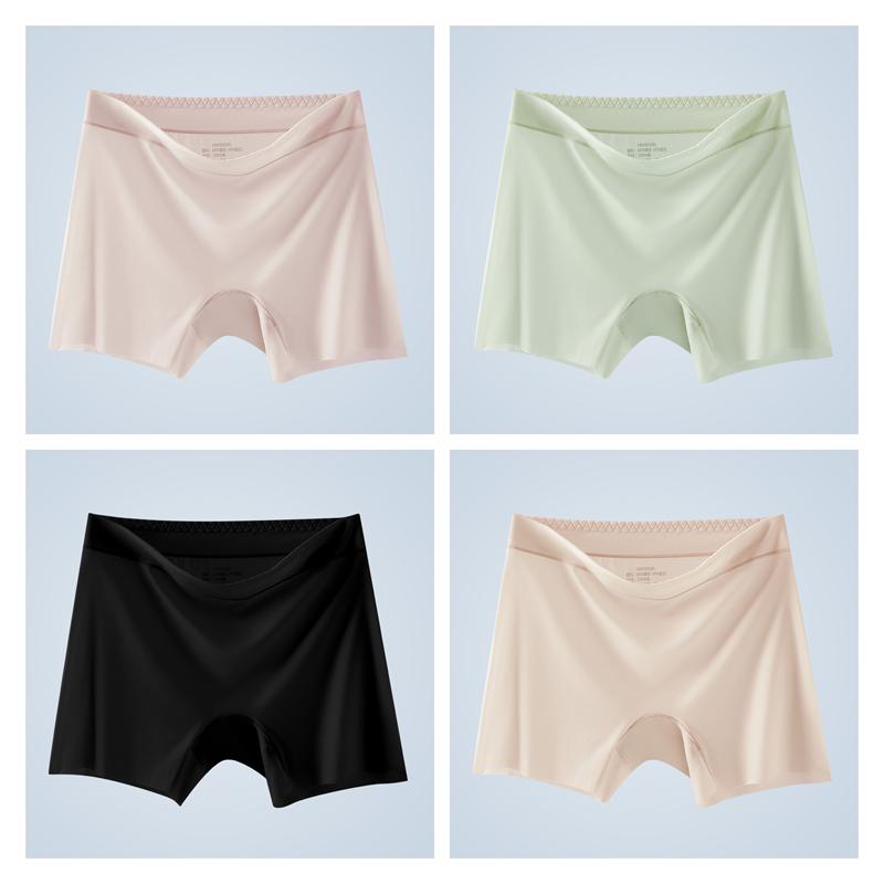 4 Stück Damen Eis seide Shorts Nahtlos Anti-Roll-Rand Anti-Scheuern Unterwäsche Dünn Atmungsaktiv Boxer Shorts