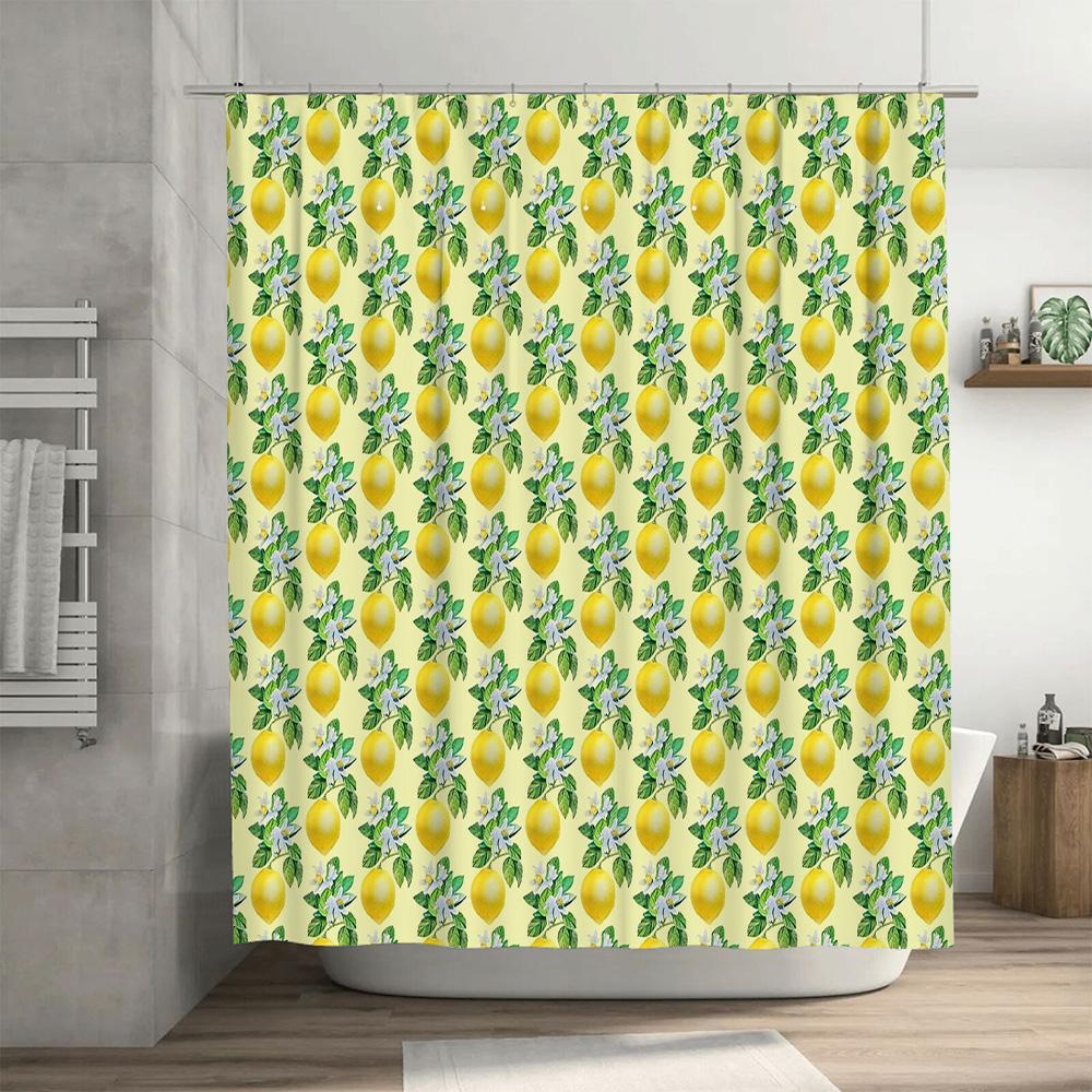 Floral Shower Curtain Botanical Lemon Tree Pattern Waterproof Fabric Bathroom Decor Vintage Farmhouse Style Wall Art