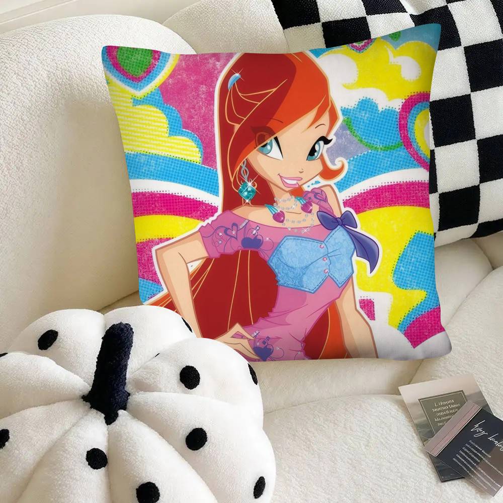Sending Children Cute GirlS Cartoon W-Winx Pillow Case Square Pillow Bedroom Sofa Leisure Comfort Cushion Car Home Decoration