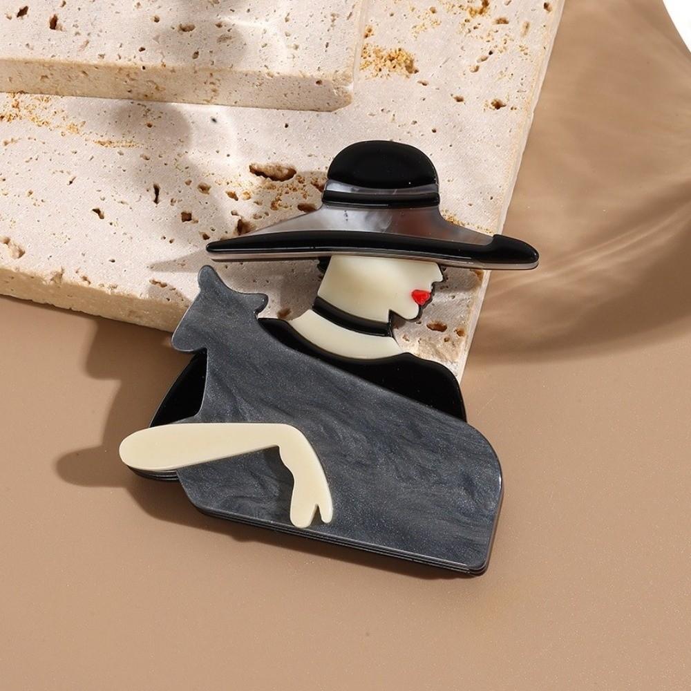 Acrylic Lady with Hat Brooch Cartoon Coat Badge Cute Women Portrait Pin  Clothing Accessories