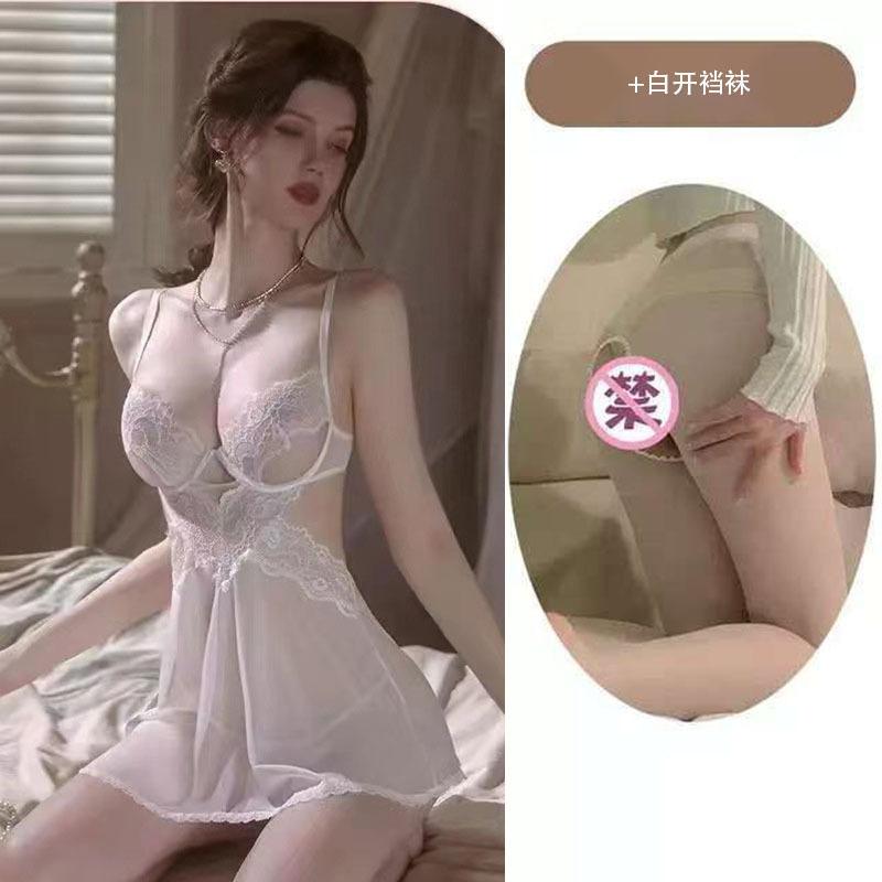 Sex Underwear Women's Low-cut Breast Burst Steel Tray Gathers Lace Suspender Skirt Set Sexy Temptation Transparent Pure Desire Nightdress