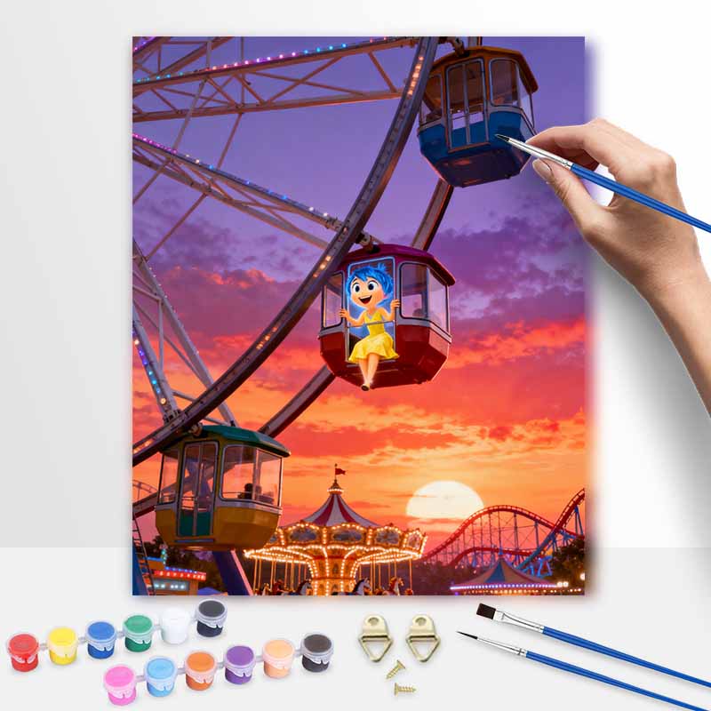 Disney oil painting handcolored painting ferris wheel amusement park living room decoration hanging painting wall painting 20x30cm