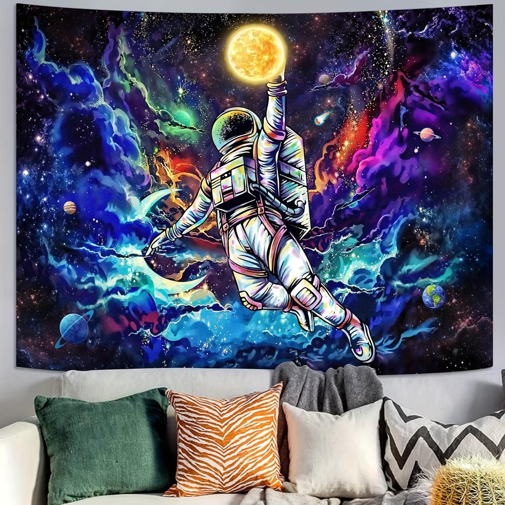 Astronaut In Space Tapestry - Vibrant Cosmic Design With A Touch Of Fantasy For A High-Elegance, Modern Ambiance, Perfect