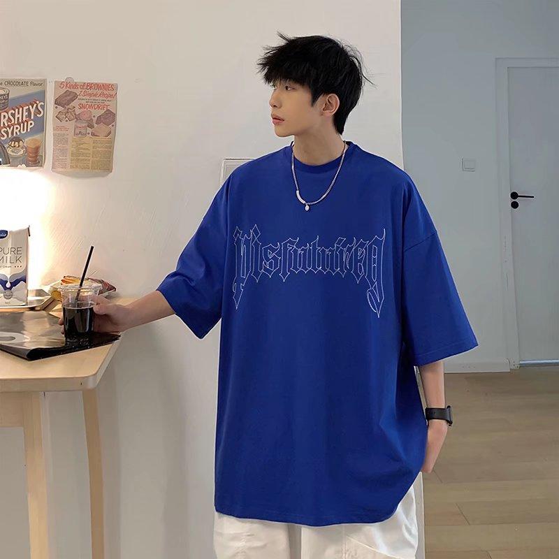 2024 Summer Short Sleeved T-Shirt For Men'S Trendy Five Inch Sleeve Versatile Casual Loose Student Half Sleeved T-Shirt Daily Fashion Printed Top