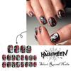 Short Round Halloween Press On Nails White Skeleton False Nails with Flower Design Glossy Day of the Dead Acrylic Glue On Nail Reusable Artificial