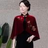 Elegant Gold Velvet Embroidered Qipao Shawl Women's Short Jacket