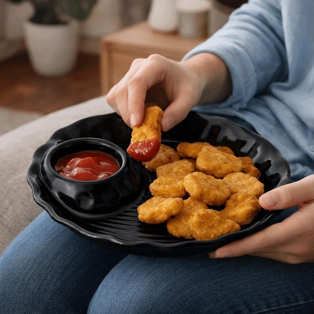 Minimalist Round Ceramic Dumpling Dishes Thicken Divided Grids Serving Plates Ruched Hem Snack Plate Kitchen