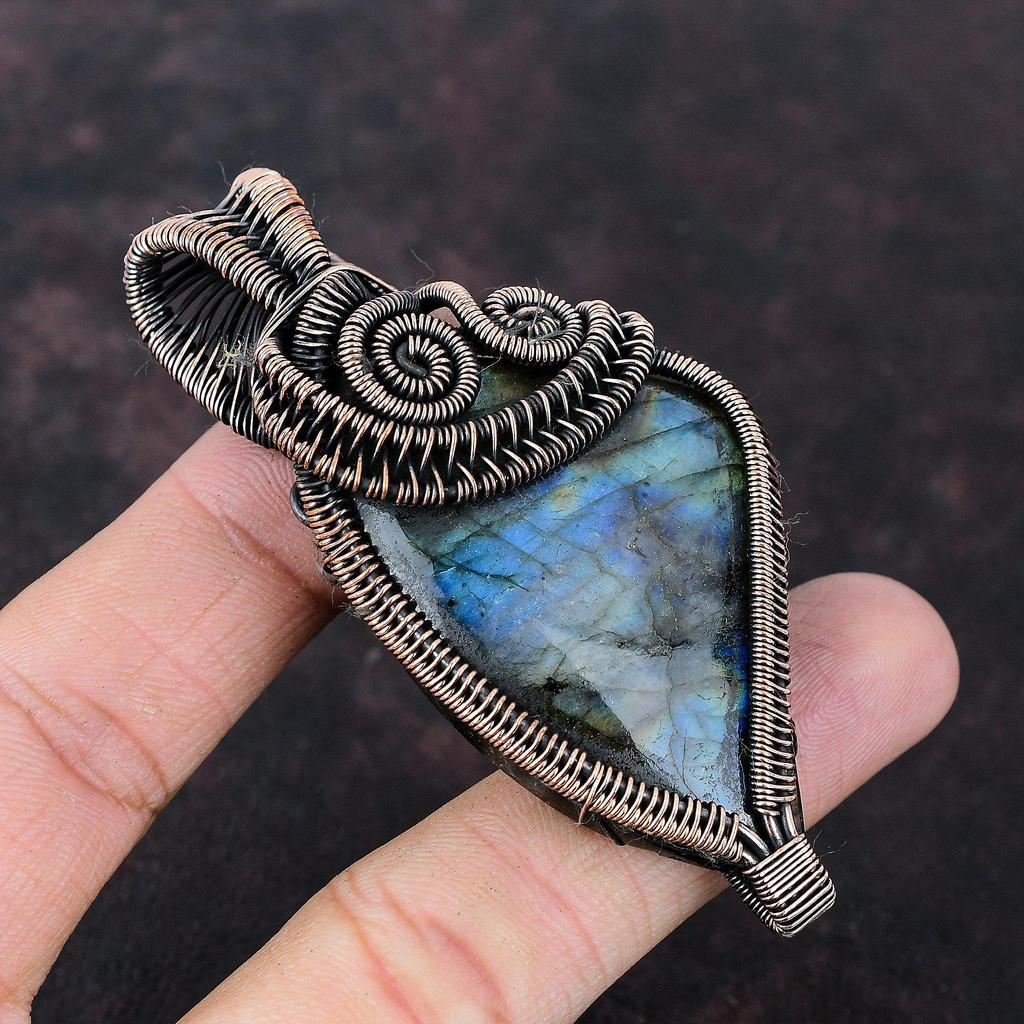 Labradorite Pendant Copper Wire Wrapped Pendant Labradorite Jewelry Handmade Pendant Designer Copper Jewelry Wire Wrapped Gemstone Pendant