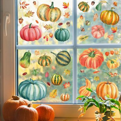 Double Sided, Pumpkin Window Stickers, Thanksgiving, Scene Decoration, Showcase, Glass Stickers, Electrostatic Traceless Window Stickers