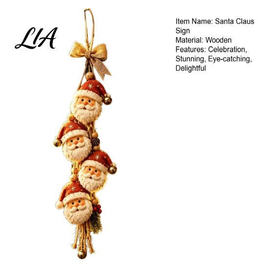 Hanging Santa Claus with Bows Wooden Ornament, 2D Flat Pattern Sign Jute Rustic Christmas Door Rope And Bell, Vintage Hanger for Front Door,