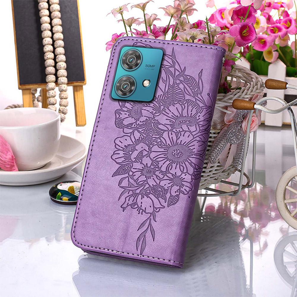 For Motorola Edge 40 Neo 5G Wallet Case with Wrist Strap Butterfly Imprint Leather Phone Cover