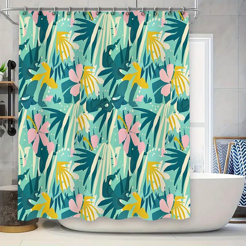 Botanical Shower Curtain Tropical Leaves Pattern Waterproof Fabric Bathroom Decor Vintage Floral Backdrop Nature Theme Home Text 90x180cm