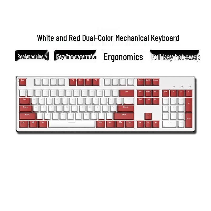 Hot-Swappable 104-Key Mechanical Gaming Keyboard for Girls, Wired, Blue/Black/Brown/Red Switches, Dual-Color Design