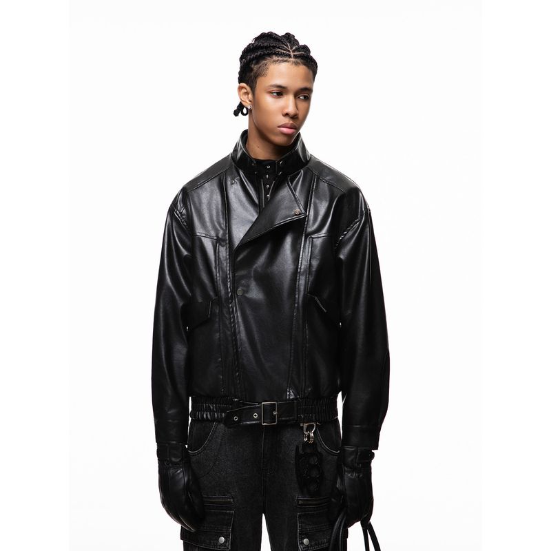 51 Hip-Hop American Style Cleanfit Solid Color Pu Leather Jacket for Men and Women Trendy Brand Cool Loose Lapel Short Jacket