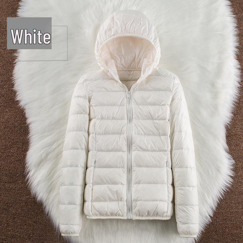 2026 Women's Lightweight Hooded Stand Collar Slim Down Jacket - Short Korean Style White Duck Outerwear