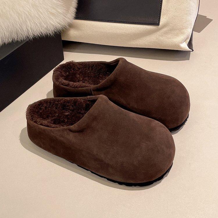 European Matte Thickness Boken Bag Head Slippers Women's 2025 Autumn New Fashion Versatile Lamb Wool Cotton Slippers