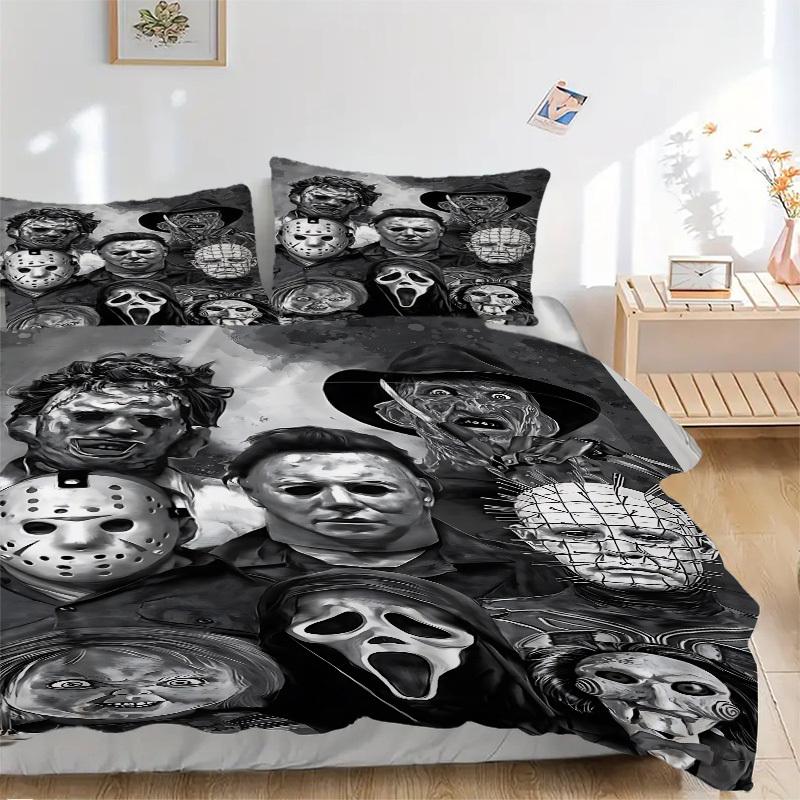 

3pcs Horror Icons Duvet Cover Set, 1 Duvet Cover + 2 Pillowcases (No Insert), High-Definition Print, Home & Dorm Set yy251208027 135x200cm