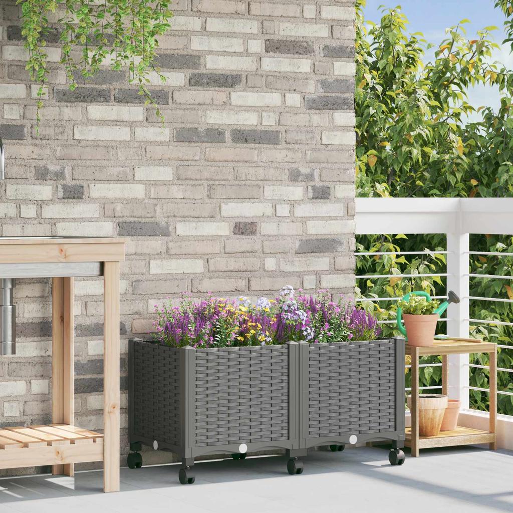 Garden Planter with Wheels Light Gray 80 x 40 x 48 cm PP