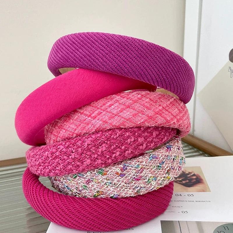 Rose Red Wide-brimmed Sponge Hair Band Women Fairy Temperament Headband Tweed Fabric Hoop Hairband Girls Hair Accessories