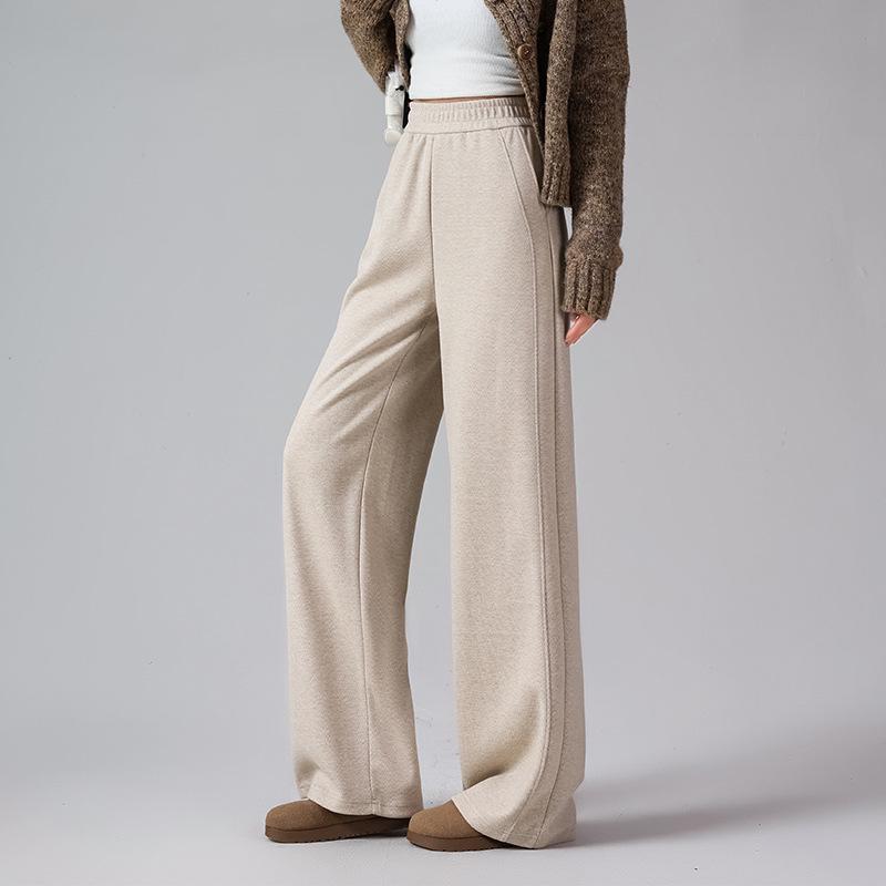 Women's Wool Wide-Leg Pants, Brown Herringbone, Slimming & Comfortable, Skin-Friendly, 2025 Autumn/Winter Collection