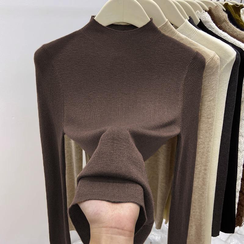 Autumn Winter New Semi-turtleneck Knitted Women Sweater Female Slim Fashion Elegant Pullover Thin Inner Bottoming Shirt Solid Loose Casual Simple Tops